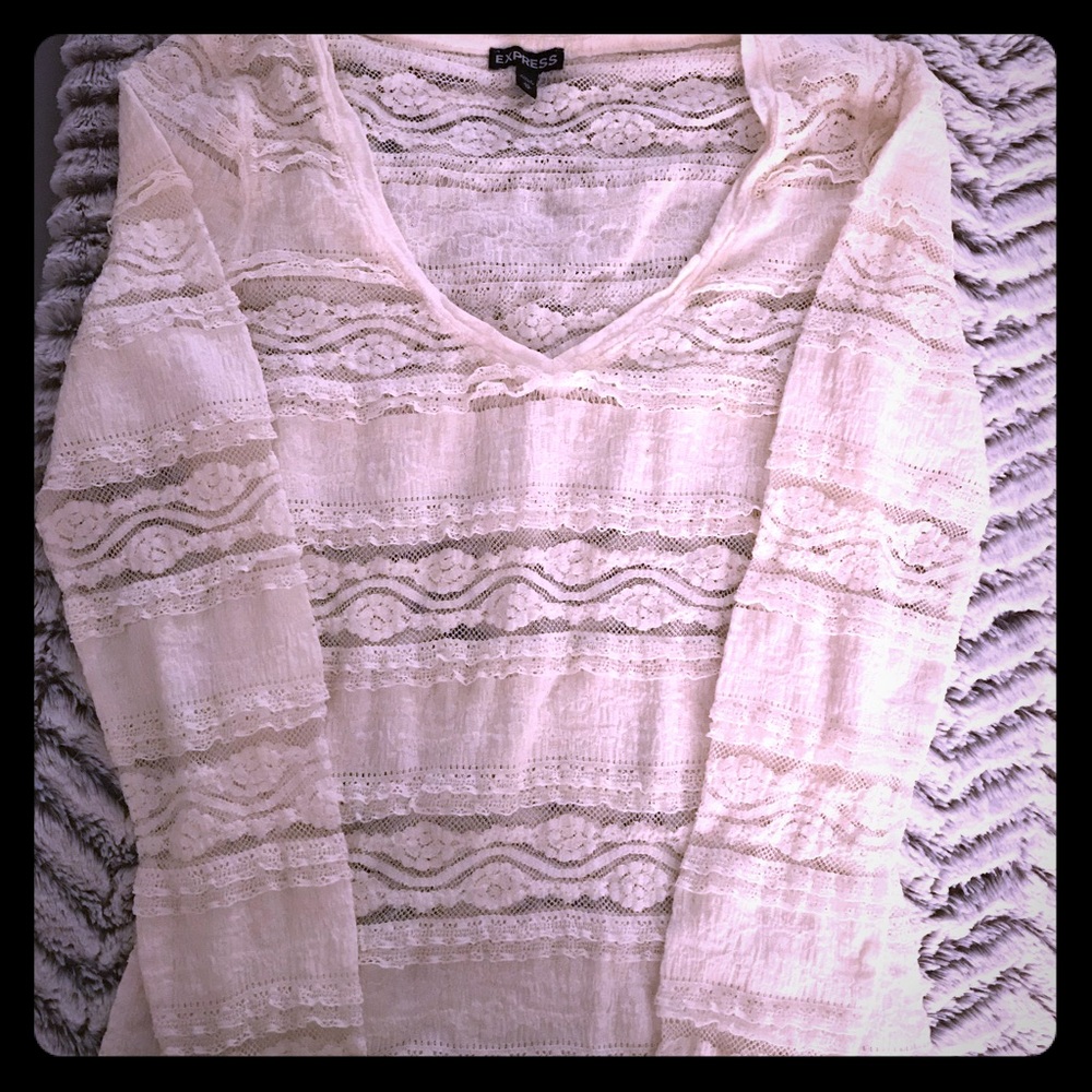 EXPRESS OffWhite Lace Log Sleeve Shirt XS
